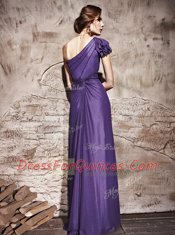 Amazing One Shoulder Purple Cap Sleeves Chiffon Side Zipper Prom Dresses for Prom and Party