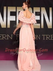 Baby Pink Short Sleeves Chiffon Side Zipper Prom Dresses for Prom and Party
