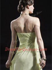 High Quality Light Yellow Column/Sheath Chiffon Strapless Sleeveless Ruching and Bowknot Floor Length Side Zipper Prom Dresses