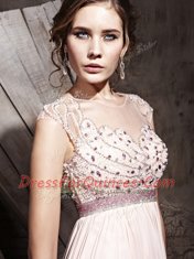 Custom Fit Pink Column/Sheath Chiffon Scoop Sleeveless Beading Floor Length Side Zipper Evening Dress
