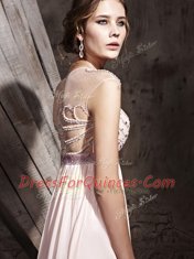 Custom Fit Pink Column/Sheath Chiffon Scoop Sleeveless Beading Floor Length Side Zipper Evening Dress