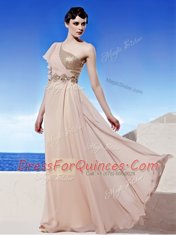 Exquisite Chiffon One Shoulder Sleeveless Side Zipper Sequins and Ruching in Peach