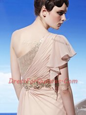 Exquisite Chiffon One Shoulder Sleeveless Side Zipper Sequins and Ruching in Peach