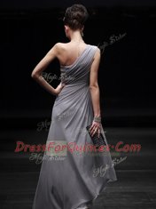 Silver Column/Sheath Sweetheart Sleeveless Chiffon Floor Length Side Zipper Ruching Prom Gown