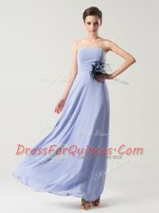 Latest Strapless Sleeveless Prom Evening Gown Floor Length Hand Made Flower Hot Pink Chiffon