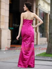 Simple Hot Pink Strapless Zipper Beading Prom Evening Gown Sleeveless