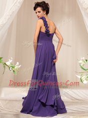 One Shoulder Sleeveless Hand Made Flower Side Zipper Prom Gown
