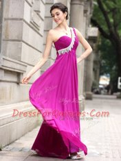 New Style One Shoulder Sleeveless Chiffon Prom Gown Beading Zipper