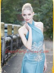 Fantastic Halter Top Chiffon Sleeveless Floor Length Homecoming Dress and Appliques