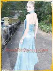 Fantastic Halter Top Chiffon Sleeveless Floor Length Homecoming Dress and Appliques
