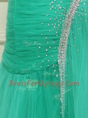 Turquoise Prom Dress Prom and Party and For with Beading and Ruching Straps Sleeveless Brush Train Side Zipper