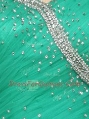 Turquoise Prom Dress Prom and Party and For with Beading and Ruching Straps Sleeveless Brush Train Side Zipper