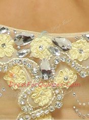 Fashionable Mermaid Light Yellow Sleeveless Brush Train Beading and Hand Made Flower With Train Prom Evening Gown