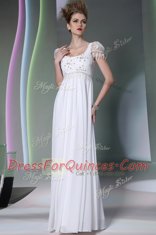 White Scoop Neckline Beading and Lace Prom Evening Gown Sleeveless Zipper