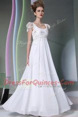 White Scoop Neckline Beading and Lace Prom Evening Gown Sleeveless Zipper