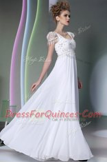 White Scoop Neckline Beading and Lace Prom Evening Gown Sleeveless Zipper