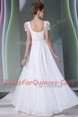 White Scoop Neckline Beading and Lace Prom Evening Gown Sleeveless Zipper