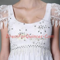 White Scoop Neckline Beading and Lace Prom Evening Gown Sleeveless Zipper