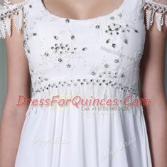 White Scoop Neckline Beading and Lace Prom Evening Gown Sleeveless Zipper