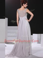 New Style Sleeveless Chiffon Floor Length Side Zipper Evening Dress in Silver with Beading and Lace