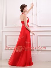 Coral Red Zipper Halter Top Beading Homecoming Dress Chiffon Sleeveless