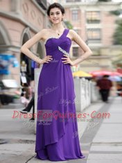 Purple Dress for Prom Prom and Party and For with Beading One Shoulder Sleeveless Zipper