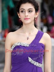 Purple Dress for Prom Prom and Party and For with Beading One Shoulder Sleeveless Zipper