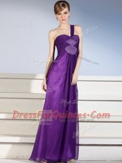 Purple One Shoulder Neckline Ruching and Bowknot Prom Evening Gown Sleeveless Zipper