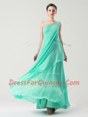 On Sale One Shoulder Sleeveless Side Zipper Ankle Length Beading and Ruching Dress for Prom