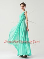 On Sale One Shoulder Sleeveless Side Zipper Ankle Length Beading and Ruching Dress for Prom