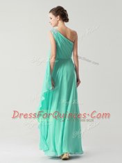 On Sale One Shoulder Sleeveless Side Zipper Ankle Length Beading and Ruching Dress for Prom