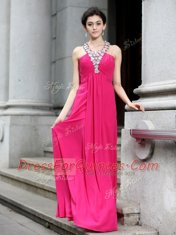 Hot Sale Chiffon Sleeveless Floor Length Prom Party Dress and Beading and Ruching
