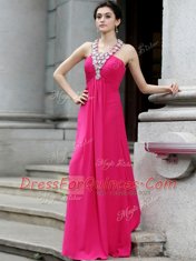 Hot Sale Chiffon Sleeveless Floor Length Prom Party Dress and Beading and Ruching