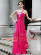 Hot Sale Chiffon Sleeveless Floor Length Prom Party Dress and Beading and Ruching