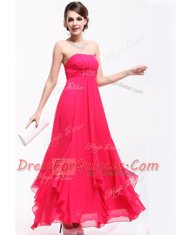 Hot Pink Sleeveless Chiffon Zipper Prom Party Dress for Prom and Party