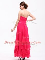 Hot Pink Sleeveless Chiffon Zipper Prom Party Dress for Prom and Party
