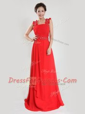 Romantic Straps Sleeveless Zipper Prom Party Dress Coral Red Chiffon