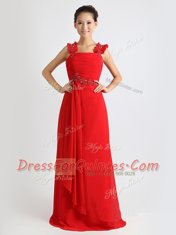 Romantic Straps Sleeveless Zipper Prom Party Dress Coral Red Chiffon