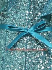 Sequined V-neck Sleeveless Zipper Sequins and Bowknot Evening Dress in Teal