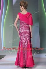 Mermaid Scoop Sleeveless Tulle Floor Length Zipper in Hot Pink with Beading