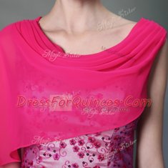 Mermaid Scoop Sleeveless Tulle Floor Length Zipper in Hot Pink with Beading