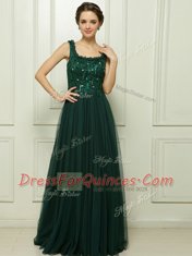 Dark Green Sleeveless With Train Beading Zipper Dress for Prom