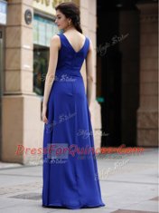 Pretty Blue Zipper Prom Gown Beading and Appliques and Ruching Sleeveless Floor Length