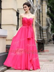 Sleeveless Sashes ribbons and Ruching and Hand Made Flower Zipper Prom Dress