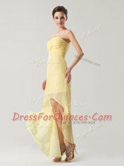 Fine Chiffon Sleeveless High Low Prom Evening Gown and Ruching