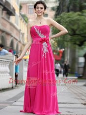 Hot Pink Sweetheart Neckline Beading and Hand Made Flower Dress for Prom Sleeveless Zipper