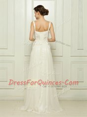 Wonderful Column/Sheath Prom Evening Gown White Spaghetti Straps Chiffon Sleeveless Floor Length Zipper
