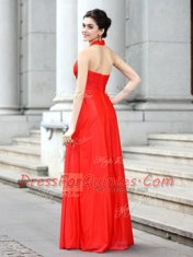 V-neck Sleeveless Chiffon Dress for Prom Beading Zipper