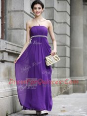 Custom Made Purple Strapless Neckline Beading Dress for Prom Sleeveless Zipper