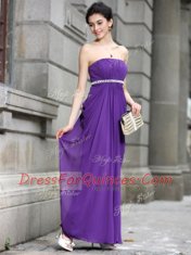 Custom Made Purple Strapless Neckline Beading Dress for Prom Sleeveless Zipper
